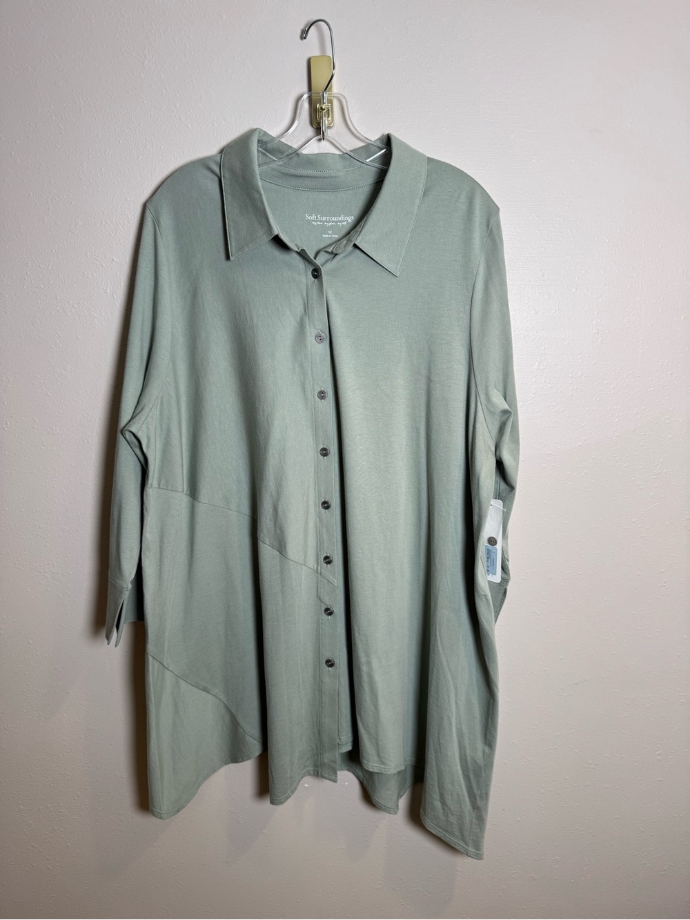 Soft Surroundings Santa Barbara Button Down Tunic Sage Green New!